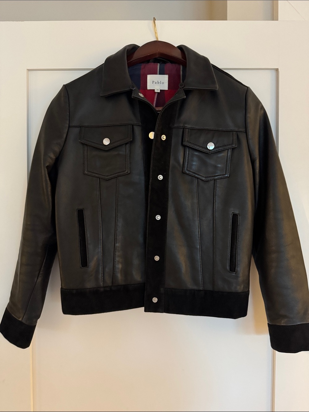Pablo Women's Black Leather Bomber Jacket with suede detailing. Barely worn.